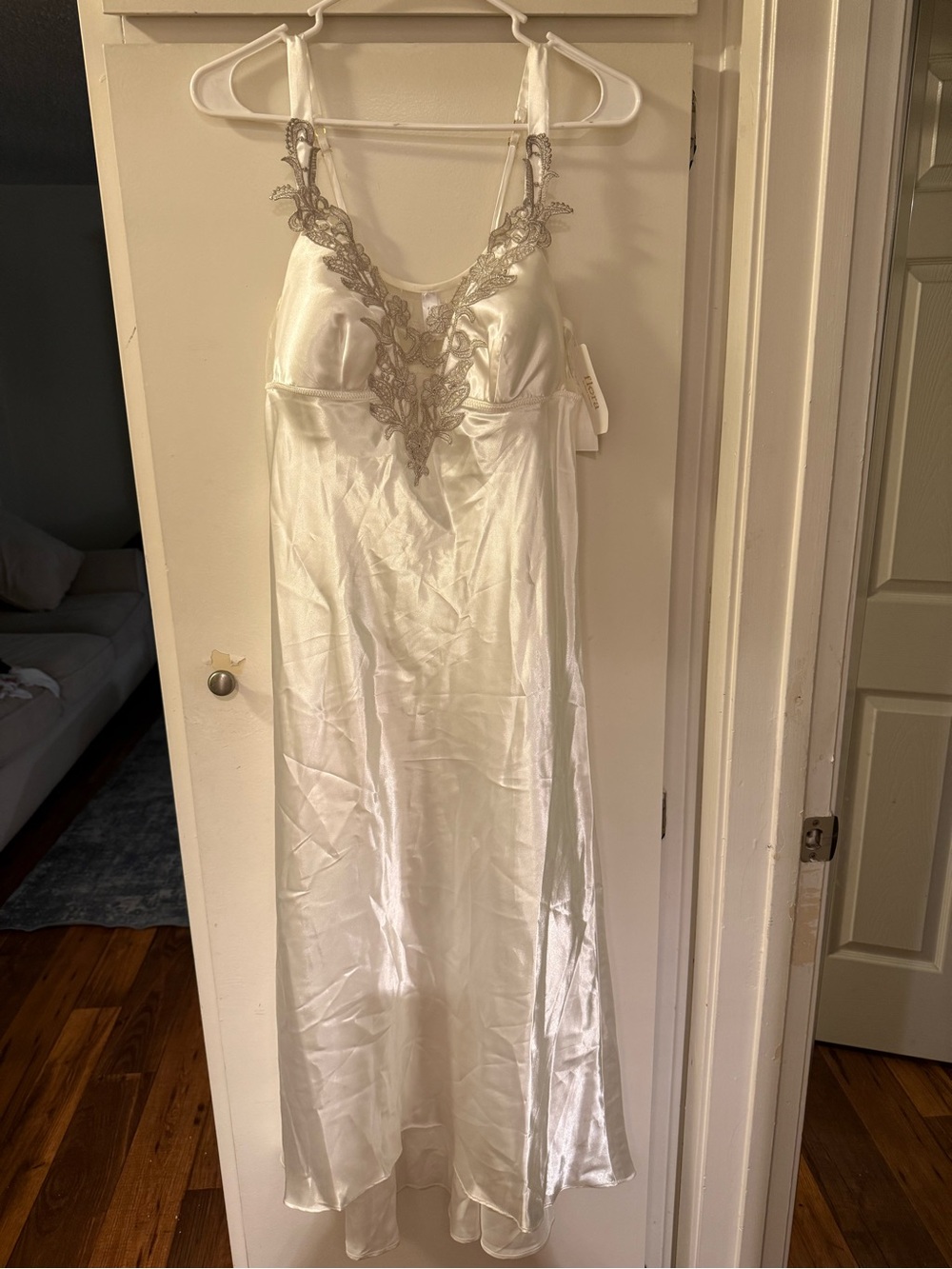 Dreamy white satin slip gown with delicate lace detail NWT renfair milkmaid - Picture 4 of 5